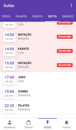 Aplicativo para aulas em academia