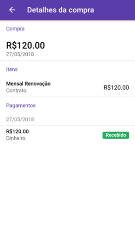 Aplicativo para ver detalhes da compra